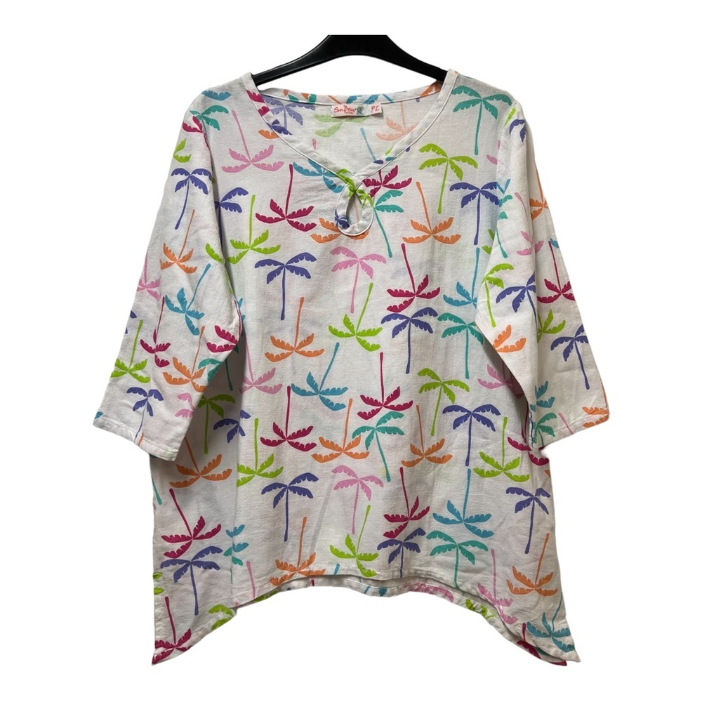 Sun Bay Palm Trees Print Asymmetrical Tunic Size PL NWT
